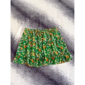 Sienna Sky Green Orange Floral Flare Skirt Ruffle Trim Lined Stretch Size Medium